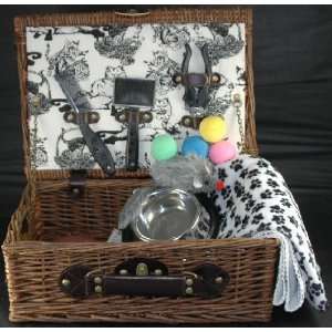  Cat Picnic Basket Wicker Wood Blanket Bowl Grooming NEW 