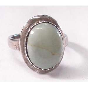  Oval Braced Turquoise Stone Silver Ring (Size 6 