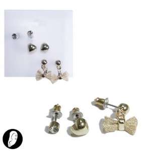 sg paris teenager earrings post earring 3 pairs/card lt gold lead free 