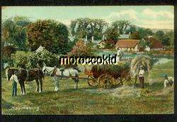 HINSDALE IL 1909 HAY MAKING FARMING w TEAM OF HORSES  