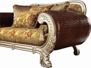   Gold Burgundy Leather Fabric Wood Sofa Loveseat 2 Pc Living Room