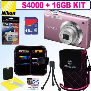  Nikon Coolpix S4000 12 MP Digital Camera (Pink) + 16GB 