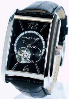 Mens Black Leather Automatic Watch Hurlingham H 80002 E  