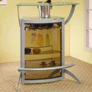  Silver Metal Bar Unit with Glass Top by Coaster: Home 