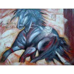 Trudging Black Horse II Oil Painting 30 x 40 inches 