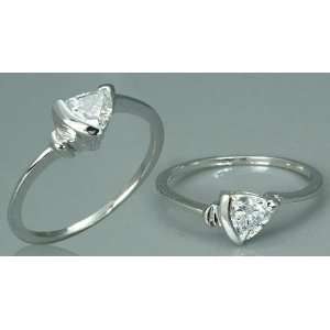 Trillion Cut White Cz Ring Sterling Silver Rhodium Finish Size 9