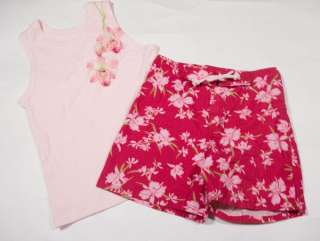 BOUTIQUE CACH CACH GIRLS PINK TROPICAL FLOWER FLORAL TOP SHORTS SET 