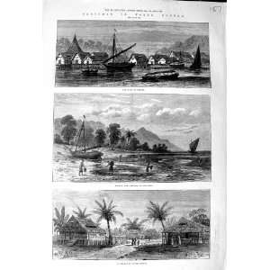  1881 BORNEO BRUNEI FISHING TREPANG SEA SLUG VILLAGE