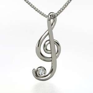 Treble Clef Pendant, Sterling Silver Necklace with Diamond