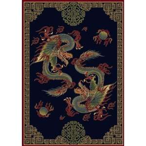  Oriental Asian Decor Chinese Dueling Dragons Rug   Navy 