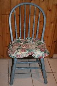   SPINDLE BACK BODY PAINTED BLUE & SEAT RICH BROWN WOOD CUSHIONS  