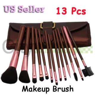 13 Pcs Pro Brown Cosmetic Eyeshadow Powder Makeup Brush Set + Wallet 