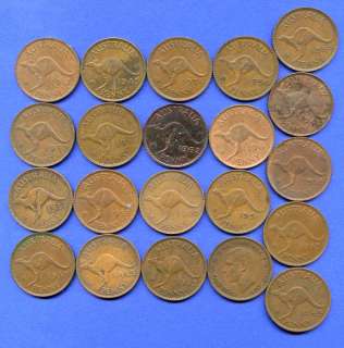 AUSTRALIA 1 PENNY 1938   1964   21 COINS   S229  