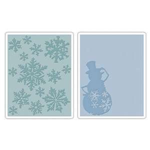 Sizzix Texture Fades Embossing Folders 2PK   Snow Flurries & Snowman 
