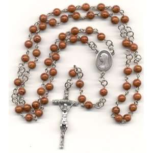  Catholic Rosary   Brown Fossil / Papal Crucifix 
