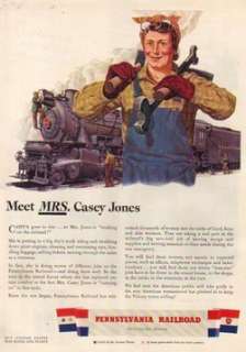   Railroad Mrs Casey Jones WWII PRR Train Locomotive 40s Art Ad  