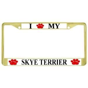  I Love My Skye Terrier Paw Prints Dog Gold Metal License 