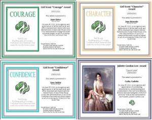 Girl Scout Four (4) Special Award Certificates  