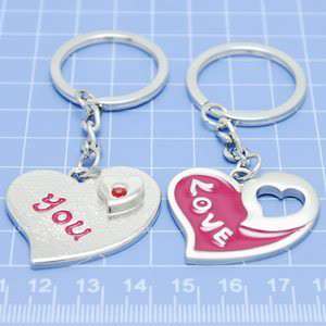 Love You Rhinestone Inset Heart Couple Keychains C064  
