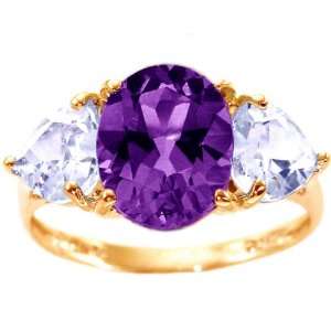   Large Oval and Heart Gemstone Ring Multi Amethyst White Topaz, size7.5