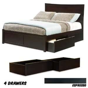 Miami Platform Bed King w/ Flat Panel Foot Board with 4 Milano Drawers 