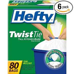 Hefty Twist Tie Tall, 13 Gallon Kitchen Bags, 80 Count Boxes (Pack of 