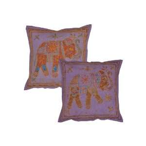  2 Pcs Indian Hamdmade Elephant Embroidery Ethnic Pillow 