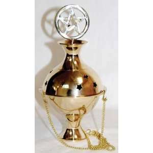 Pentagram Crowned Hanging Brass Censer Wicca Wiccan Metaphysical 