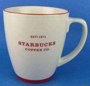 2008 White Starbucks Coffee Co Latte Mug Red Lettering  