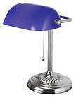 Normande Lighting AM3 101 Blue Classic Banker Desk Lamp With Bulb