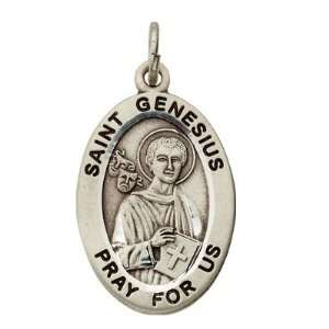  St Genesius Sterling Silver Medal on 20 Chain Christian Jewelry 