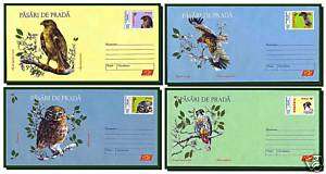   prey eagle owl hawk bird stamps 4 Romanian stationery Romania Rumania