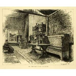  1887 Wood Engraving Hubert Herkomer Studio Carpet Bench 