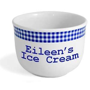  Personalized Blue Gingham Ice Cream Bowl: Home & Kitchen