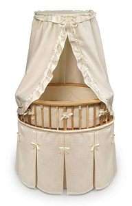 Natural Wooden Oval Baby Infant Bassinet w/Ecru Bedding  