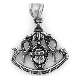  Egyptian Jewelry Silver Scarab and Ankh Pendant: Jewelry