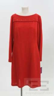   Linda Platt Custom Red Wool Bateau Neck Dress Size 16 NEW $1475  
