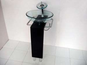 Solid Wood Pedestal Bathroom Vanity Glass Sink FH G02  