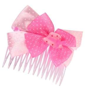  Pink Magenta Bowknot White Dotted 14 Tooth Comb Hair Clips 