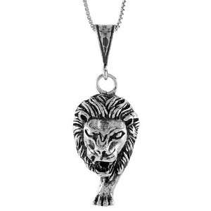  Silver 1 1/4 in. (33mm) Tall Large Lion Head Pendant (w/ 18 Silver