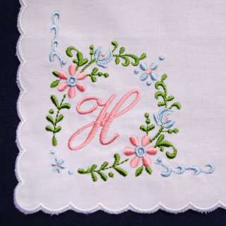 Initial Vintage Style White Handkerchief Monogrammed Cotton Letter 