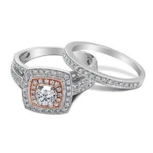  Engagement Ring and Wedding Band Set 1.0 Carat (ctw) in 14K White 