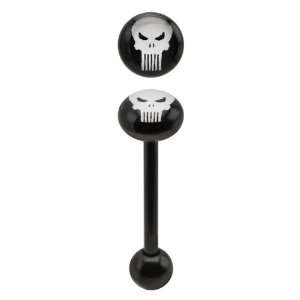  The Punisher Skull Logo Black Steel Tongue Ring Barbell 