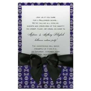  Crossbones Purple with Black Bow Halloween Invitations 