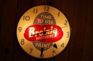   BROTHERS PAINT WORKING ADVERTISING CLOCK PAM CLOCK CO. GLASS FRONT