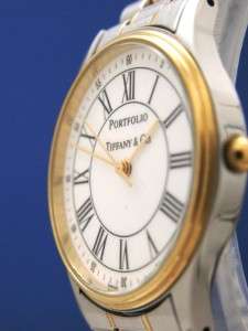 Mans Tiffany & Co. Portfolio SS/Gold Watch W/ White Dial (54347 