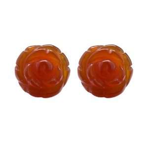 Hand Carved Transparent Carnelian Blood Orange Flower Earrings with 