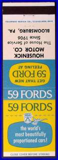 cars1739) This metallic finish matchcover is from the 1959 Ford and 