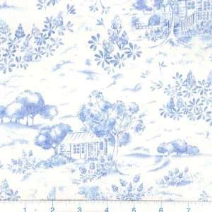  45 Wide Hill Country Toile Sky Blue Fabric By The Yard 
