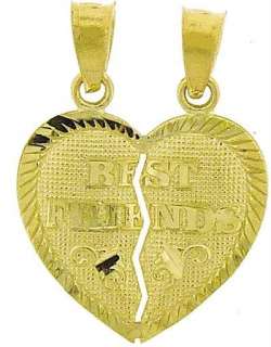 10K YELLOW GOLD BEST FRIENDS BFF HEART CHARM 2 PENDANTS  